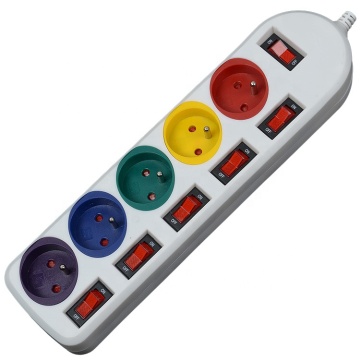 Germany Type 5 Color Power Strip 250V with Individual Switches