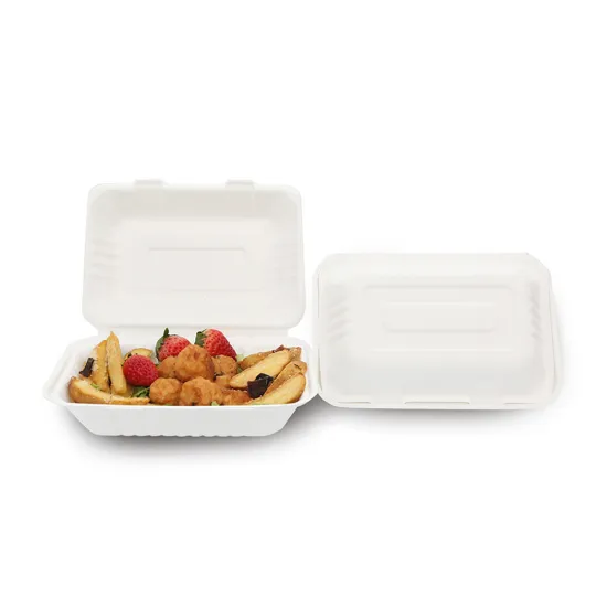 9''*6''*3''clamshell Disposable Biodegradable Bagasse Box
