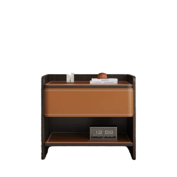 2024 Italian Solid Wood Saddle Leather Bedside Table