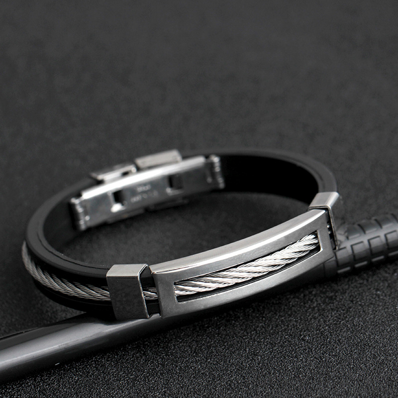 Stainless Steel Silicone Black Bracelet