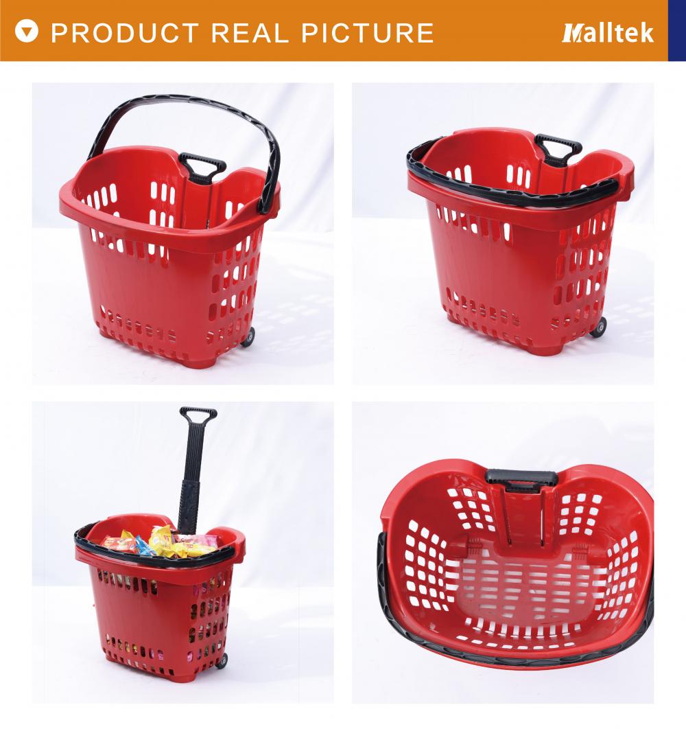 Supermarket aluminum alloy handle plastic shopping basket