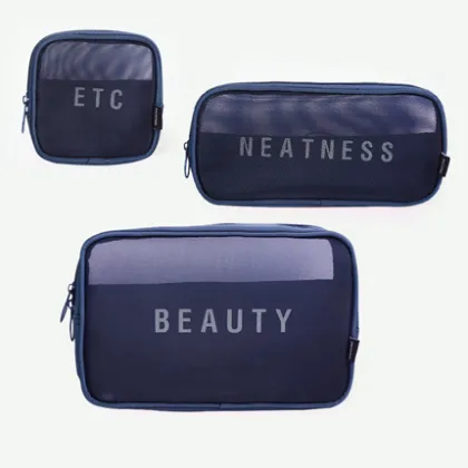 3-Piece Set: Durable Nylon Mesh Makeup Brush Bag - Travel Organizer for Makeup, Trousse de Maquillage, Washable Makeup & Beauty Bag