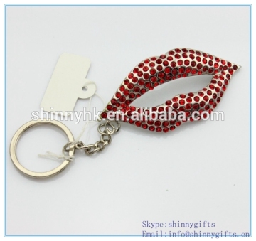 Shinny Gifts Sex lip shape crystal key chain retractable small gifts SI-SCK20140020