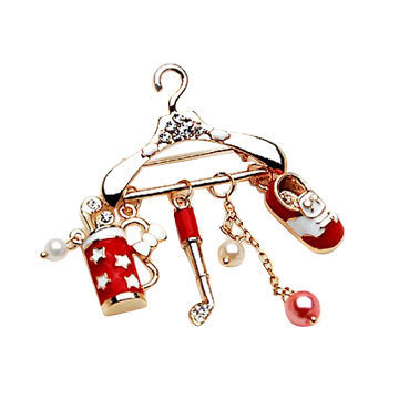 Alloy girls' brooch with spray paint and rhinestone, gold plated, various designs are available