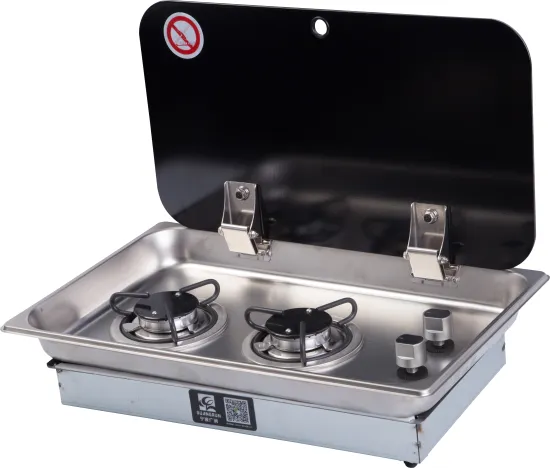 2 Burner Gas Stove Hob with Glass Lid, 2*1.8KW, 530*325*(52+55)mm, GR-902 for Boat, Caravan, RV, Camper