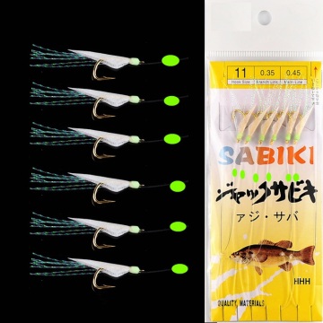 4#-20# Real Fish Skin Sabiki Rigs with Luminous Beads 6 Hooks Flasher Bait Rigs