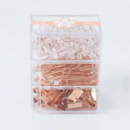 Rose Gold Office Organizer Set: Clips and Push Pins