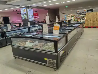 XGF-2500F 2.5m Supermarket Island Freezer: Features and Specifications with Secop Compressor and Auto Defrost Technology