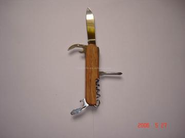 5-function swiss knife with wooden handle