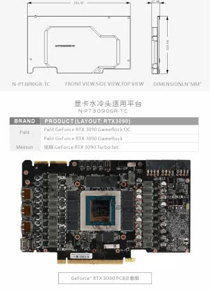 Bykski GPU Active Backplate Block for Palit RTX3090/3080Ti GameRock OC Video Card