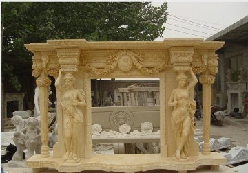 Decorative Hunan Beige Marble Fireplace Mantel