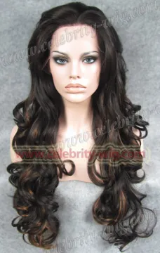 Kim Kardashian Long Wavy Brown Highlighted Synthetic Lace Front Wig