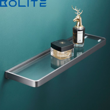 Non-Drilled Aluminum Double Layer Dark Gray Bathroom Towel Rack Set