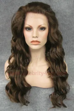 Heidi Klum Supermodel Long Wavy Dark Brown Synthetic Lace Front Wig