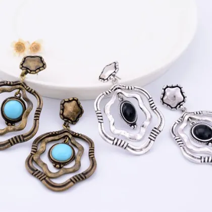 Golden and Silver Womens Initial Drop Statement Earrings