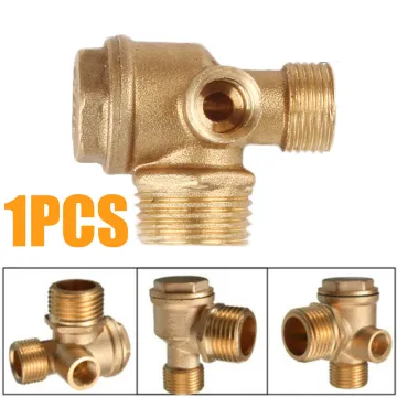 1pcs 3 Port Brass Male Threaded Check Valve Central Pneumatic 40400 Air Compressor Connector Tool Gold Tone Durable