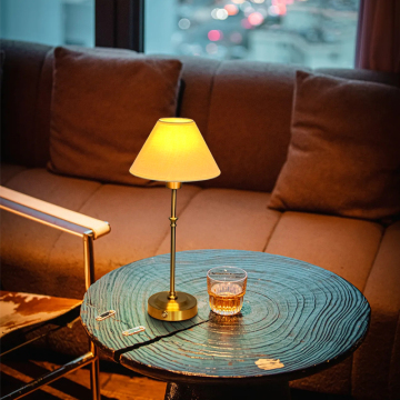 Portable Rechargeable Fabric Table Lamp with Replaceable Shade for Restaurants