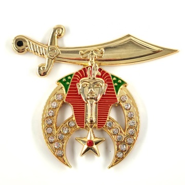 Insignia de autos shriner masónicos de metal de oro con diamantes de imitación - 3 \ "SHRINER emblema