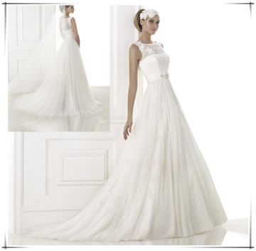 2015 Vestido De Noiva Curto Soft Lace Sheer Back Elegant A Line Wedding Dress for Women
