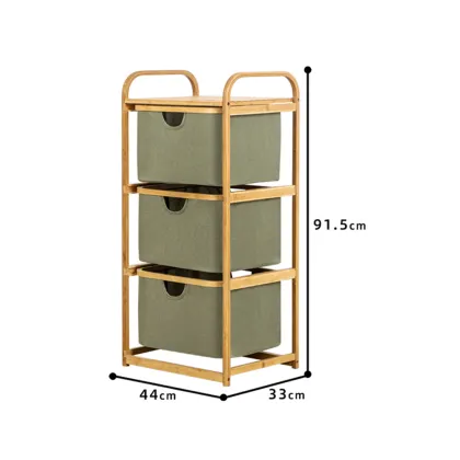 Elegant Bamboo Drawer Storage Shelf with Green Bins