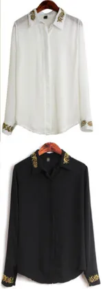 Women's fashion golden embroidery shirt