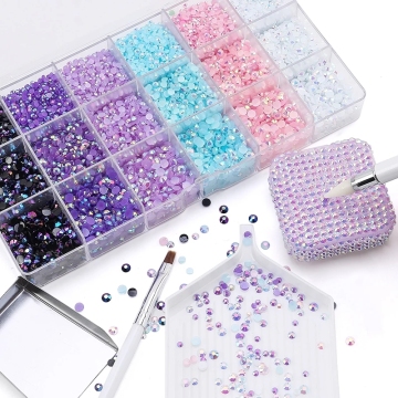 Qiao Resin Beads Clear Transparent Jelly Purple Nail Bling Flatback Rhinestone Kits for Craft