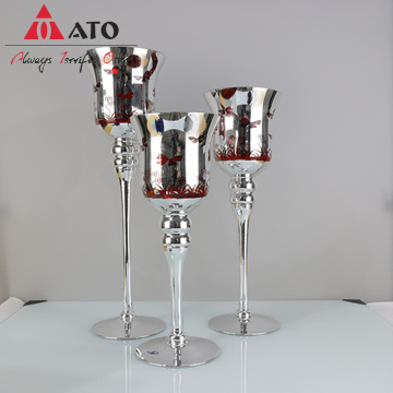 Decorative ornaments electroplating silver glass candle holder ice glass candlestick