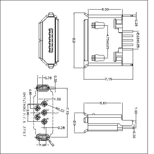 MUFS03 ( 3 ) MICRO USB 2.0 RECEPTACLE B TYPE DIP STRAIGHT 