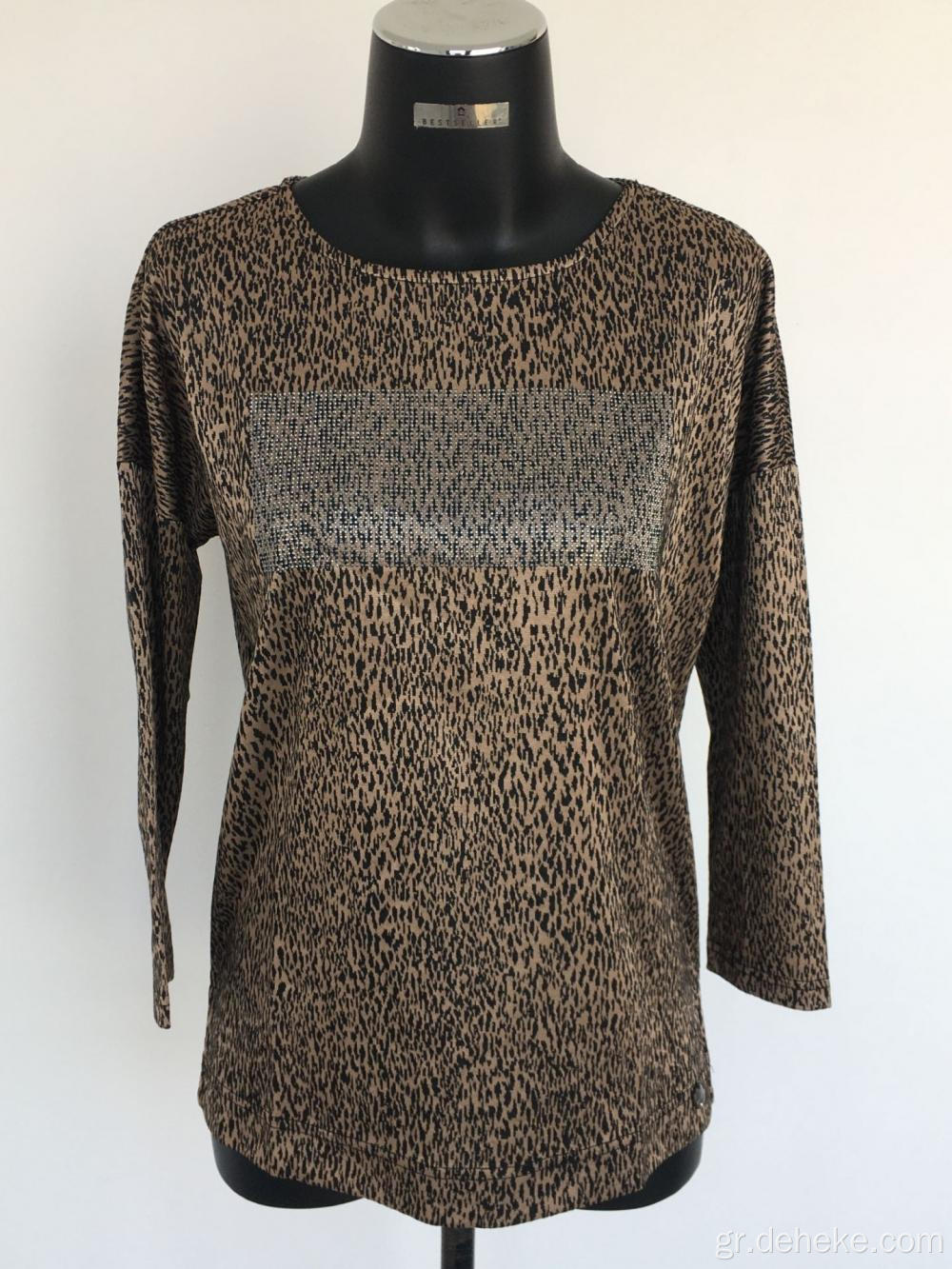 Γυναικεία πλεκτό Jacquard Leopard πουλόβερ