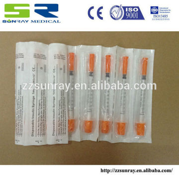 Diabetes patients use disposable orange cap insulin syringe