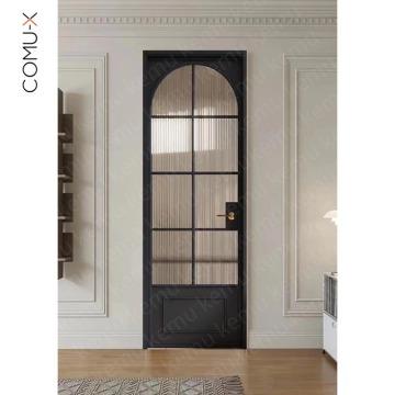 Black Framed Glass Swing French Doors - Minimalist Aluminum Alloy Interior
