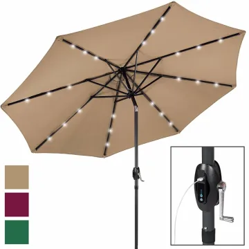 USB Charger, Portable Power Bank, 10 LED Lights, Patio Solar Umbrella with Crank & Tilt