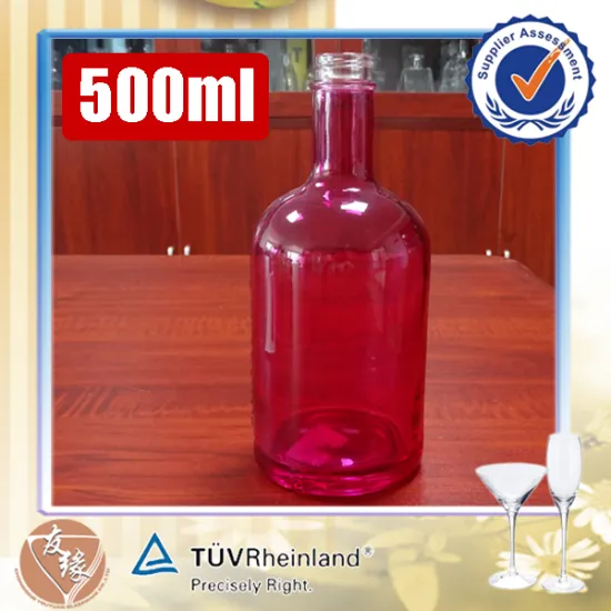 Transparent Rosy Color Empty Liquor Bostom Round Glass Bottle 500ml