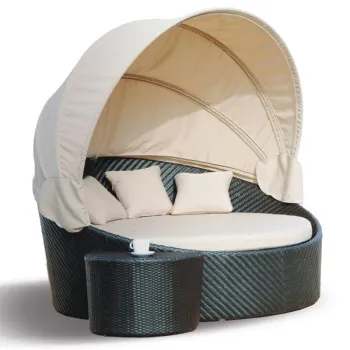 Rattan Round Daybed with Canopy - Outdoor Sun Lounger Patio Furniture