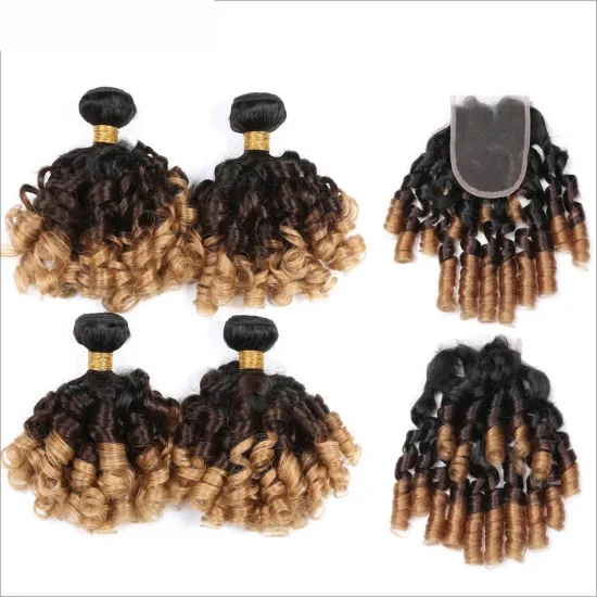 X-TRESS Factory Price Human Hair Bundles 1B/4/27 Colored Hair Bundles With Closure Bouncy Curly Hair Weaving For All Women