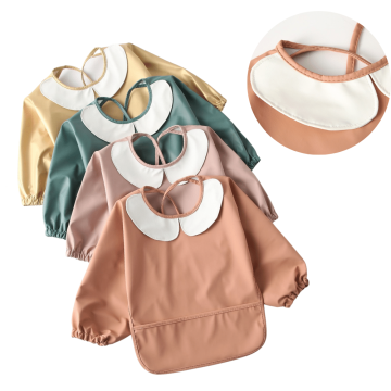 Baberos impermeables al estilo INS: anti-hirt, baberos para niños pequeños fáciles con collar y mangas largas para una alimentación conveniente