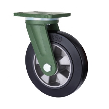 4 Inch Heavy Duty Aluminum Core Industrial Casters with Double Ball Bearing, Elastic Rubber Wheels, Universal Brake Trolley Wheels for Smooth Mute Movement
