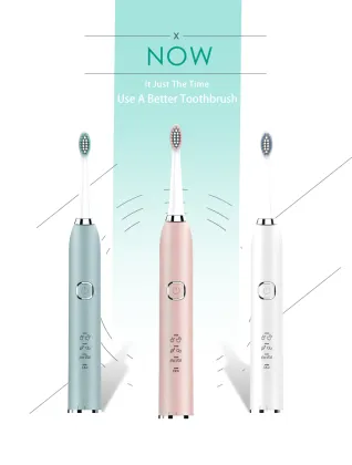Rechargeable 6 Mode Smart Electric Toothbrush Set - Pink, White, Green