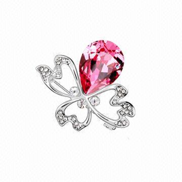 Rhodium-plated Crystal Brooch, Eco-friendly, Nickel-/Lead-free