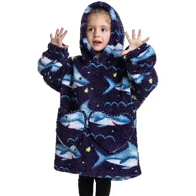 Cute Animal Flannel Hoodie Blanket for Men and Women