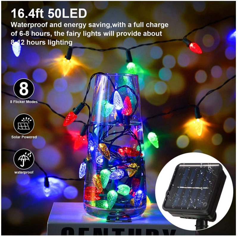 C6 C3 Luzes de Natal solares de morango