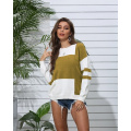 Women Stitching Color Loose Knitted Sweaters