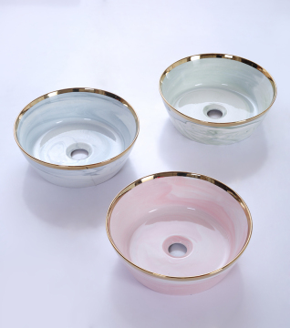 Yeson Round Design Gold Rim Porcelain Bathroom Sink