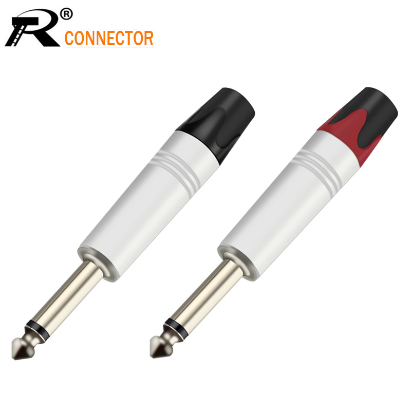 2Pcs Aluminum 6.35mm mono sophomore core 6.35 amplifier microphone plug 6.35mm jack plug 6.5mm connector mono audio plug jack