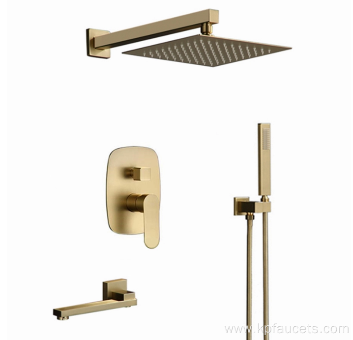 Square brass Gold plated Shower Faucet