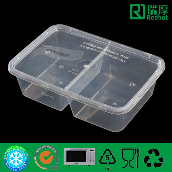 Clear Plastic Food Disposable Divided Rectangular Container 650ml
