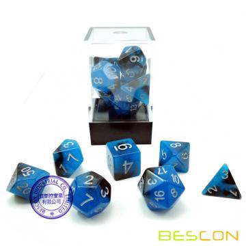 Ensemble de dés polyédriques incandescents à deux tons de Bescon BLUE DAWN, lumineux Ensemble de dés RPG d4 d6 d8 d10 d12 d20 d% Boîte de briques