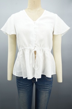 Fashion Sweet V-neck Flare Sleeve Ruffle Peplum Shirt