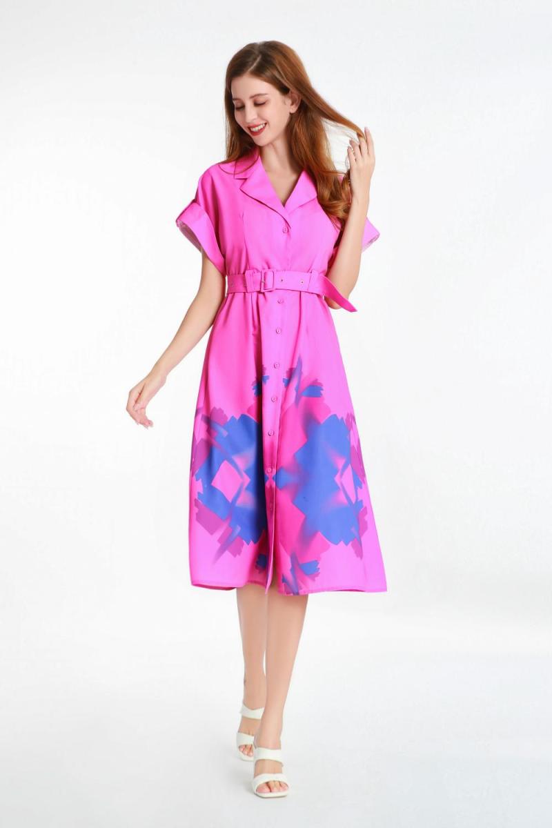 Suit Collar Dress with Digital Print