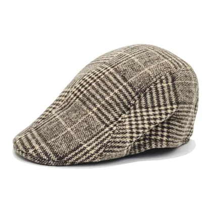 Winter Warm Beret for Middle-aged and Elderly Men - Classic Plaid Peaked Cap